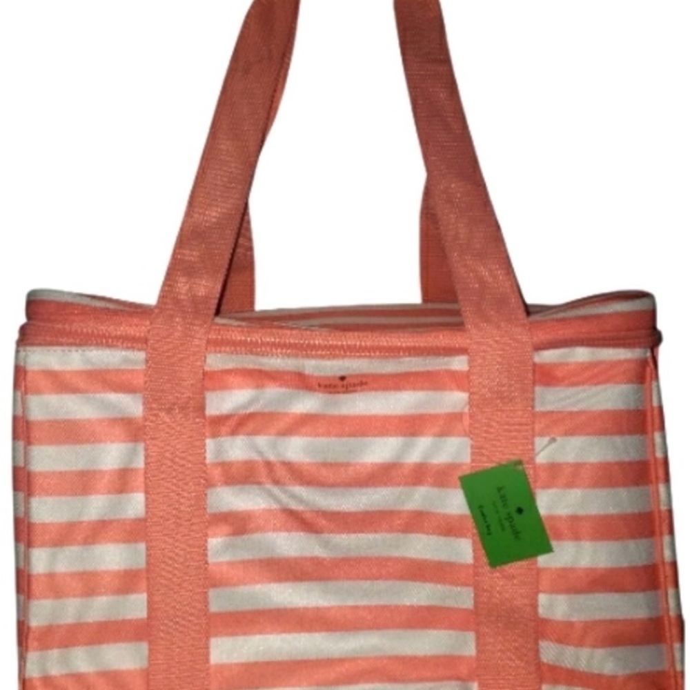 NWT Kate Spade ♠️ Coral and White Striped Large Insulated Cooler Tote Bag